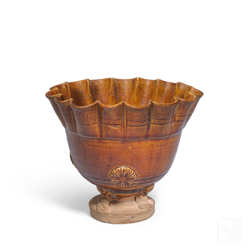 遼 褐釉高足盌 | AN AMBER-GLAZED POTTERY STEM BOWL - 图3